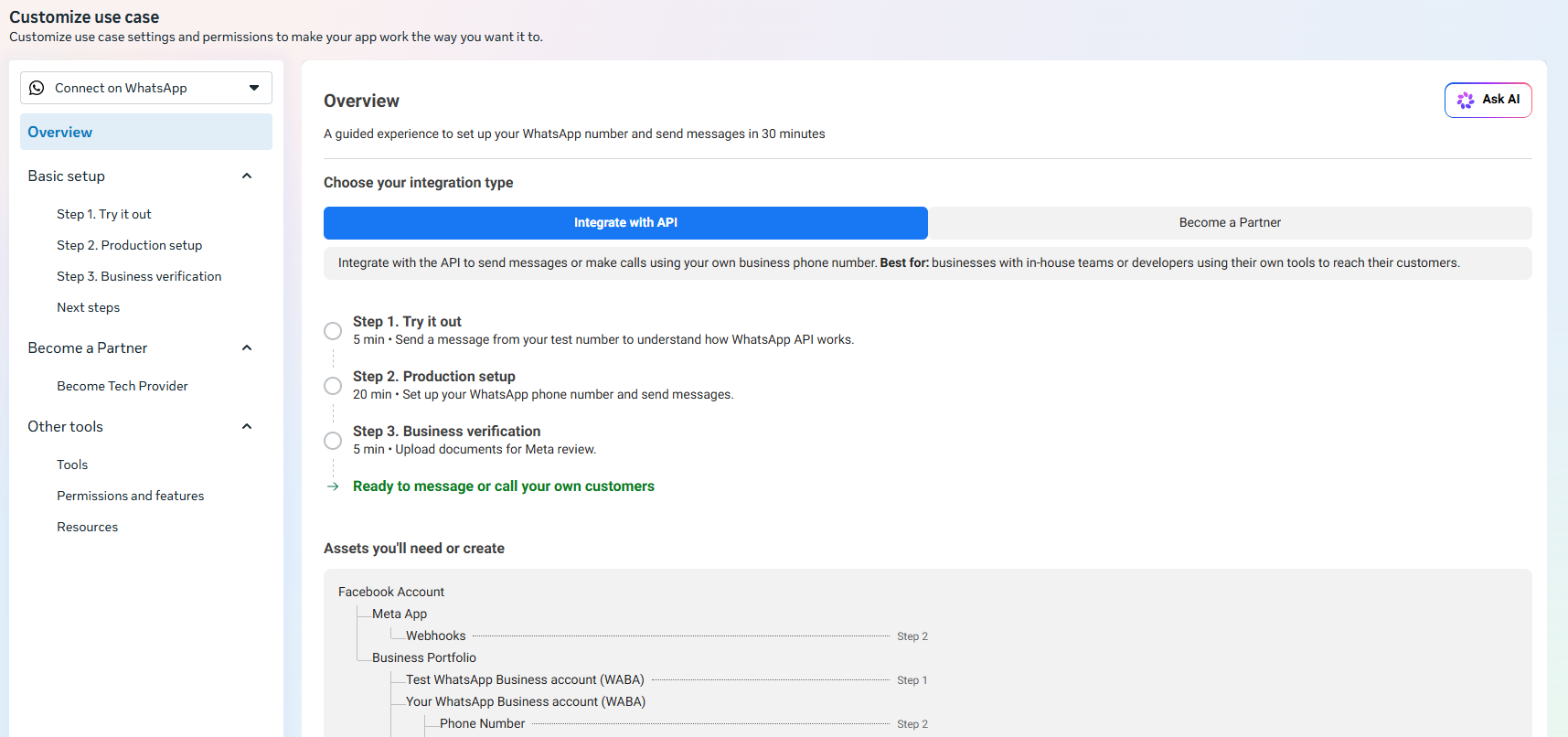 Figure 9: Select Step 2. Production setup for live commerce API.