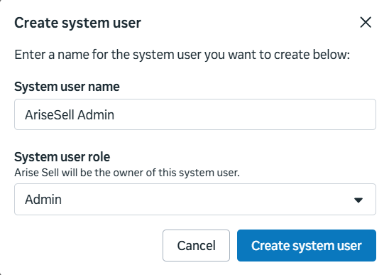 Figure 17: Create System User dialog in Meta Business Settings.