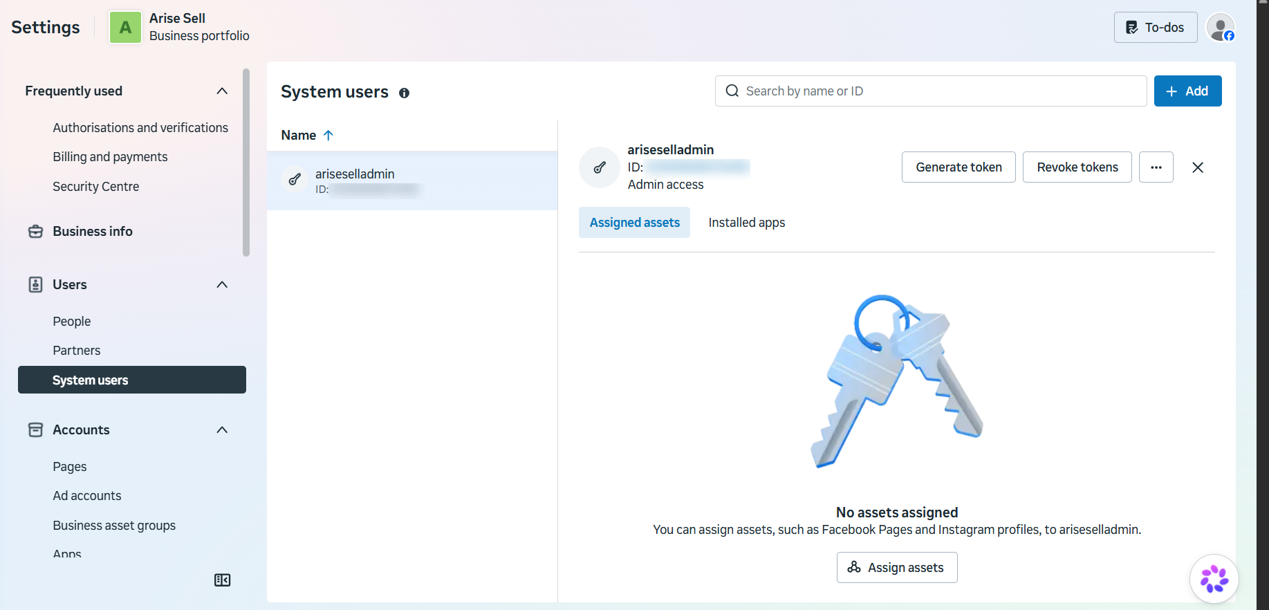 Figure 18: System user profile created and ready for asset assignment.