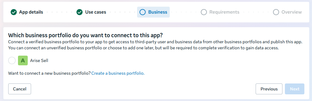 Figure 5: Select your Business Portfolio and click Next.